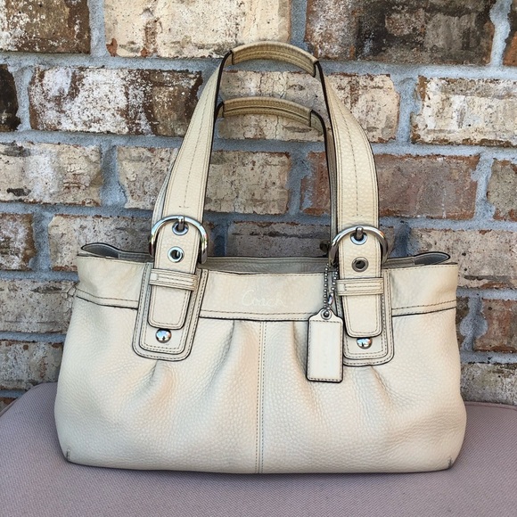 Coach F13732 SoHo Pleated Pebble Cream Leather Shoulder Zipper Bag - Picture 2 of 16
